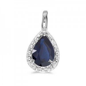 14k White Gold Pear Sapphire Pendant