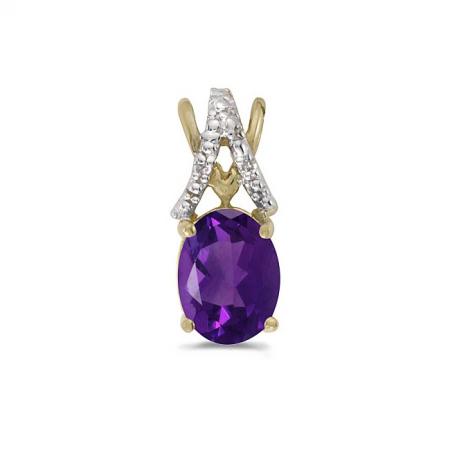 14k Yellow Gold Oval Amethyst And Diamond Pendant