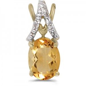 14k Yellow Gold Oval Citrine And Diamond Pendant