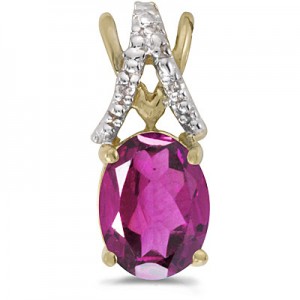 14k Yellow Gold Oval Pink Topaz And Diamond Pendant