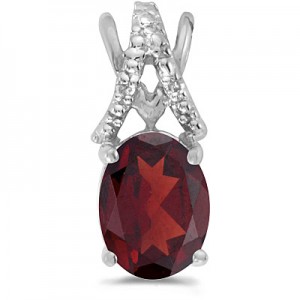 14k White Gold Oval Garnet And Diamond Pendant