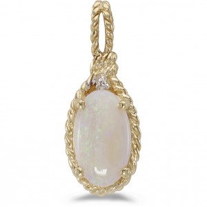 14k Yellow Gold Opal Braided Pendant