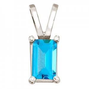 14K White Gold Emerald Cut Blue Topaz Pendant