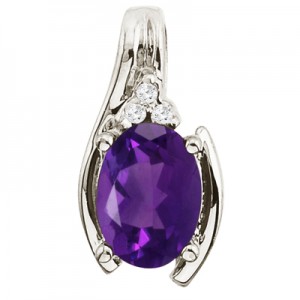 14K White Gold Amethyst and Diamond Oval Horseshoe Pendant