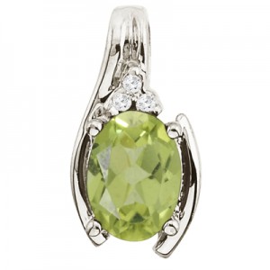 14K White Gold Peridot and Diamond Oval Horseshoe Pendant