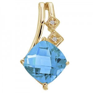 14K Yellow Gold Cushion Green Amethyst and Diamond Pendant