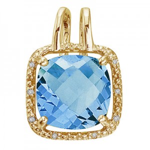 14K Yellow Gold Blue Topaz and Diamond Rope Pendant