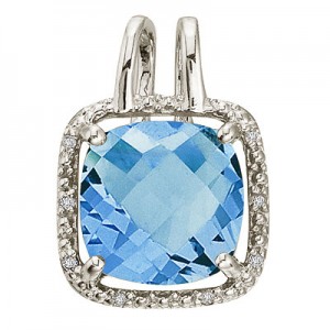 14K White Gold Blue Topaz and Diamond Rope Pendant