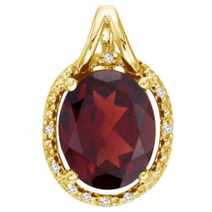 14K Yellow Gold Garnet and Diamond Oval Pendant