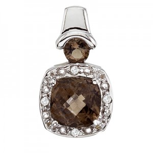 14K White Gold Smoky Topaz and Diamond Pendant