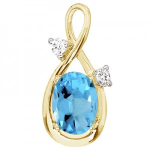 14K Yellow Gold Blue Topaz and Diamond Figure 8 Pendant