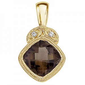 14K Yellow Gold Smoky Topaz and Diamond Pendant