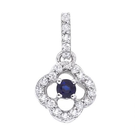 14K White Gold .20 Ct Diamond and Sapphire Precious Clover Pendant