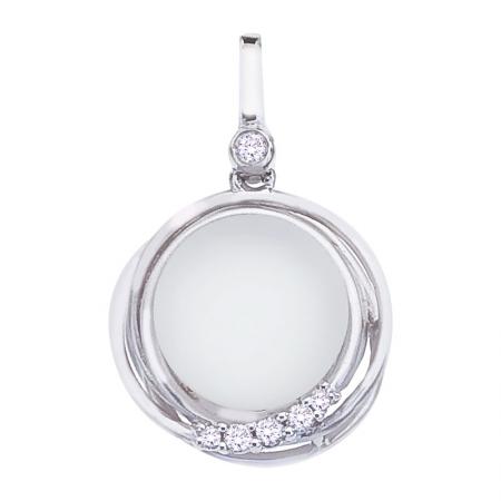 14K White Gold Frosted 10 mm Round White Topaz Cabochons Fashion Pendant