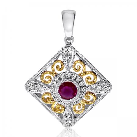 14K Two Tone Precious Filigree Diamond Pendant