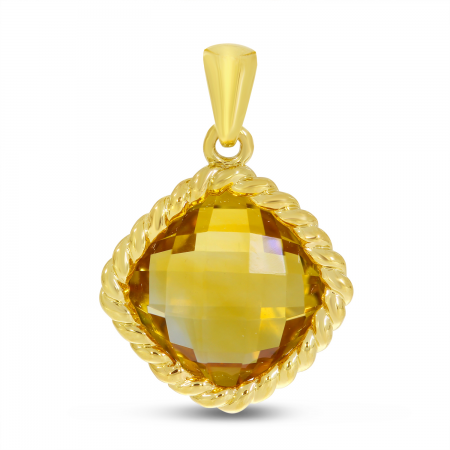 14K Yellow Gold Braided Citrine Semi-Precious Cushion Pendant