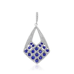 14K White Gold Round Sapphires and Diamond Precious Drop Pendant