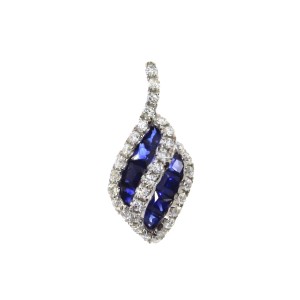 14K White Gold Precious Princess Sapphire and Diamond Fashion Pendant