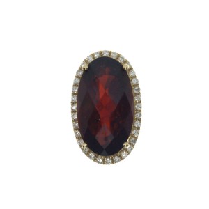 14K Yellow Gold Oval 15 x 18 mm Oblong Garnet and Diamond Semi precious Fashion