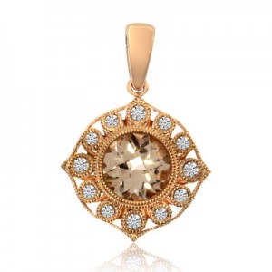 14K Rose Gold 6.5 mm Round Morganite and Diamond Fashion Pendant