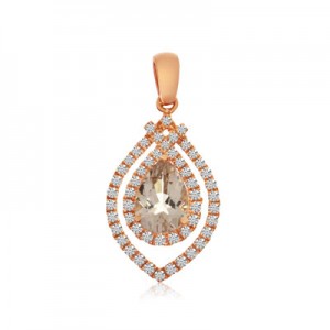 14K Rose Gold 7x5 mm Pear Morganite and Diamond Fashion Pendant