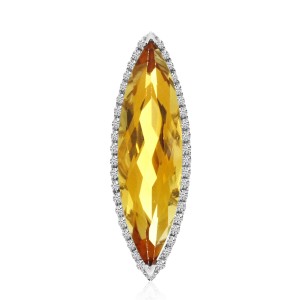 14K White Gold Elongated 15x6 mm Marquise Citrine and Diamond Semi Precious Fash