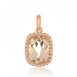 14K Rose Gold 9X7 mm Oval Morganite and AA Diamond Fashion Pendant