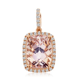 14K Rose Gold 7x5 mm Cushion Morganite and Diamond Fashion Pendant