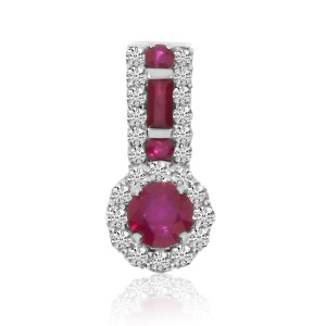 14K White Gold Round and Princess Rubies Diamond Halo Precious Fashion Pendant