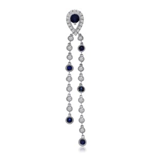 14K White Gold Long Dangling Sapphire and Diamond Precious Pendant