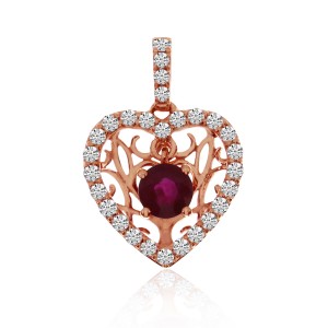 14K Rose Gold Floating Ruby and Diamond Precious Heart Pendant