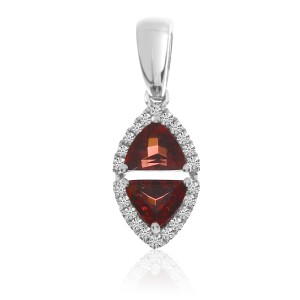 14K White Gold Double Trillion Garnet and Diamond Semi Precious Fashion Pendant