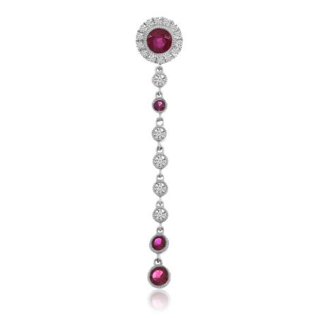 14K White Gold Dangling Ruby and Diamond Precious Filigree Pendant