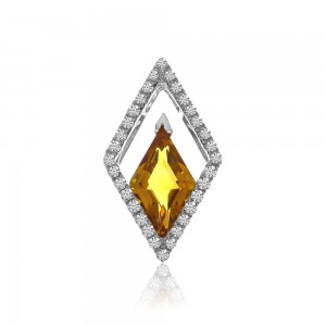 14K White Gold Trillion Citrine and Diamonds Semi Precious Slide Pendant