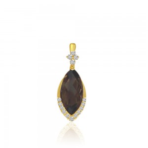 14K Yellow Gold Marquise Smoky Topaz and Diamond Semi Precious Pendant