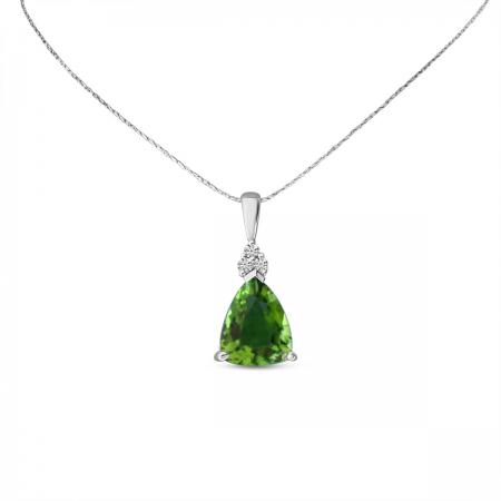 14K White Gold Trillion Peridot and Diamond Pendant