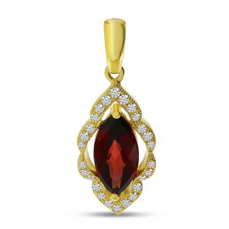 14K Yellow Gold Marquise Garnet and Diamond Semi Precious Pendant