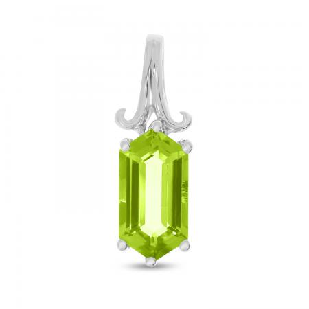 14K White Gold Hexagon Peridot Pendant