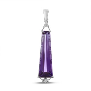 14K White Gold Fancy Cut Amethyst and Diamond Semi Precious Pendant