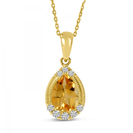 14K Yellow Gold Pear Citrine and Diamond Pendant