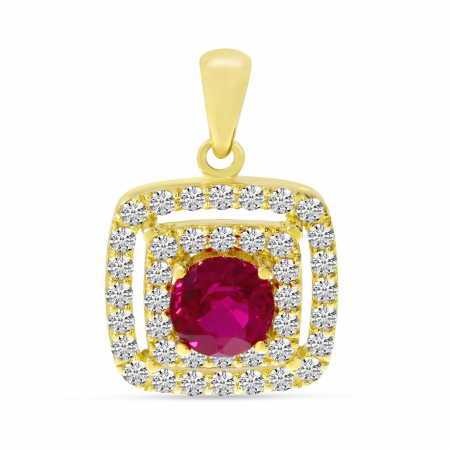 14K Yellow Gold Double Halo Ruby Pendant