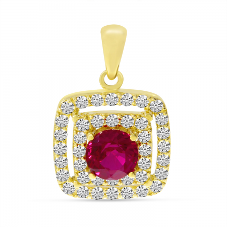 14K Yellow Gold Diamond Square Double Halo Precious Pendant