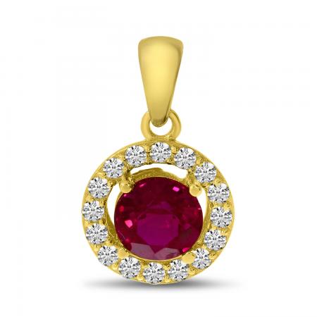 14K Yellow Gold Ruby and Diamond Halo Pendant