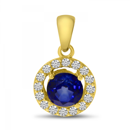 14K Yellow Gold Sapphire and Diamond Halo Pendant