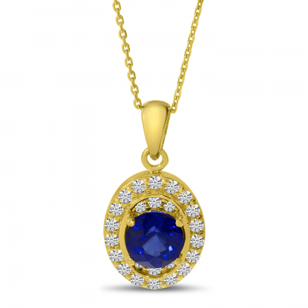 14K Yellow Gold Round Halo Precious Pendant 