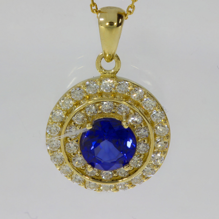 14K Yellow Gold Round Halo Precious Pendant 