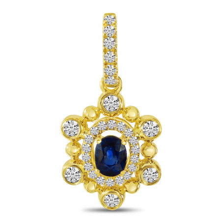 14K Yellow Gold Sapphire and Diamond Beaded Pendant