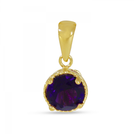 14K Yellow Gold 5mm Round Amethyst Millgrain Halo Pendant 