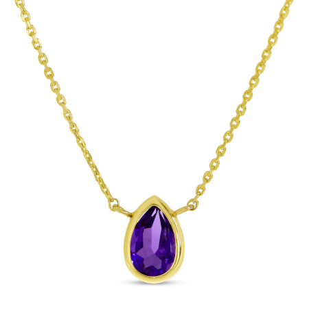 14K Yellow Gold Pear Amethyst Birthstone Necklace