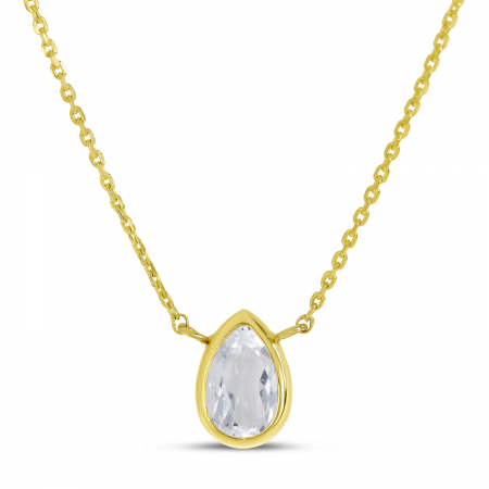 14K Yellow Gold Pear White Topaz Birthstone Necklace